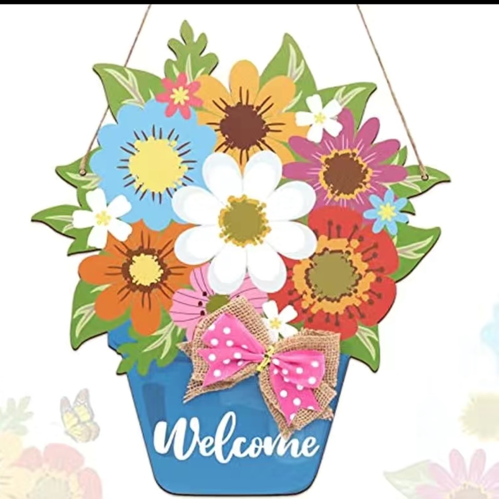 🦋 Rustic wooden “Welcome” sign for outdoors.